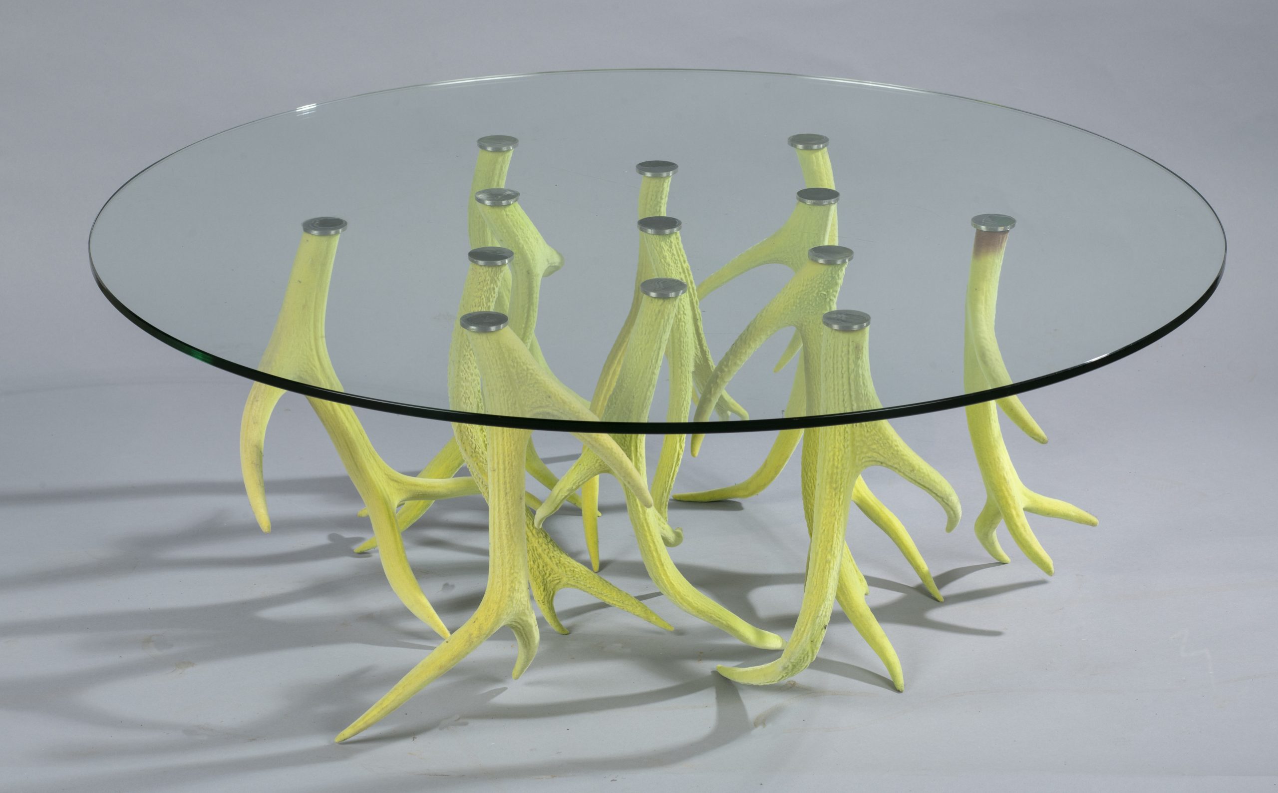 A unique natural antler glass mounted square table