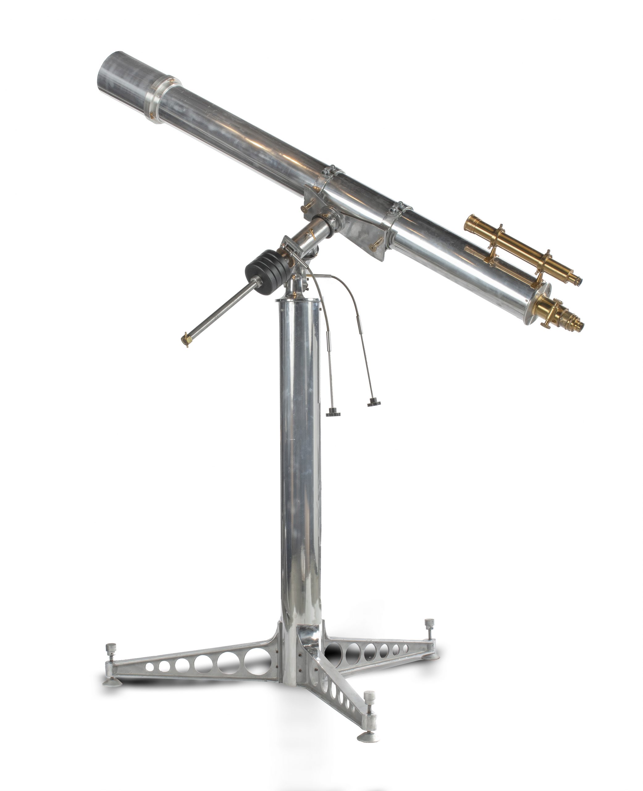 An impressive aluminium and brass 6” refracting  astronomical Telescope by Irving & Sons