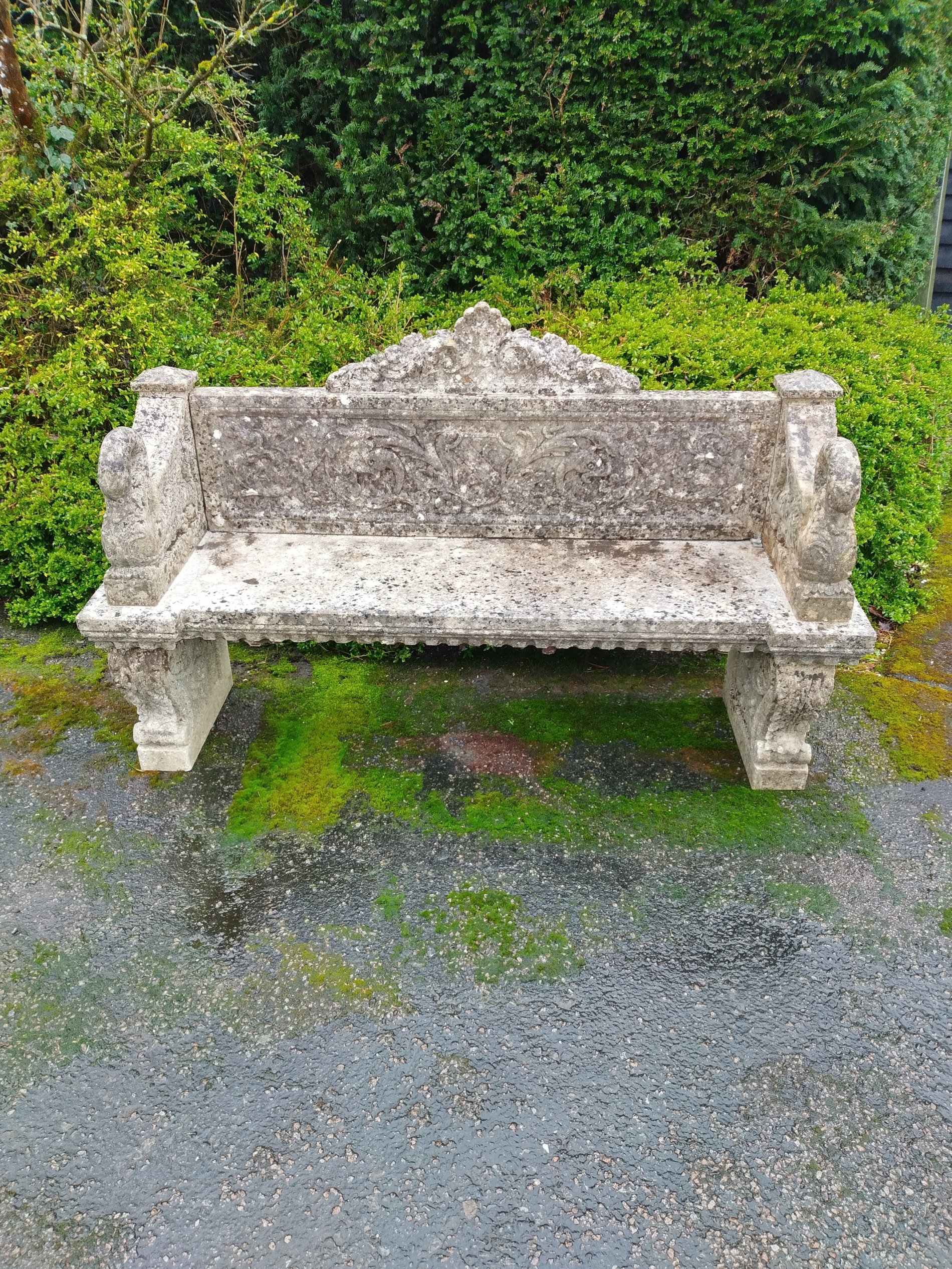 A carved limestone seat