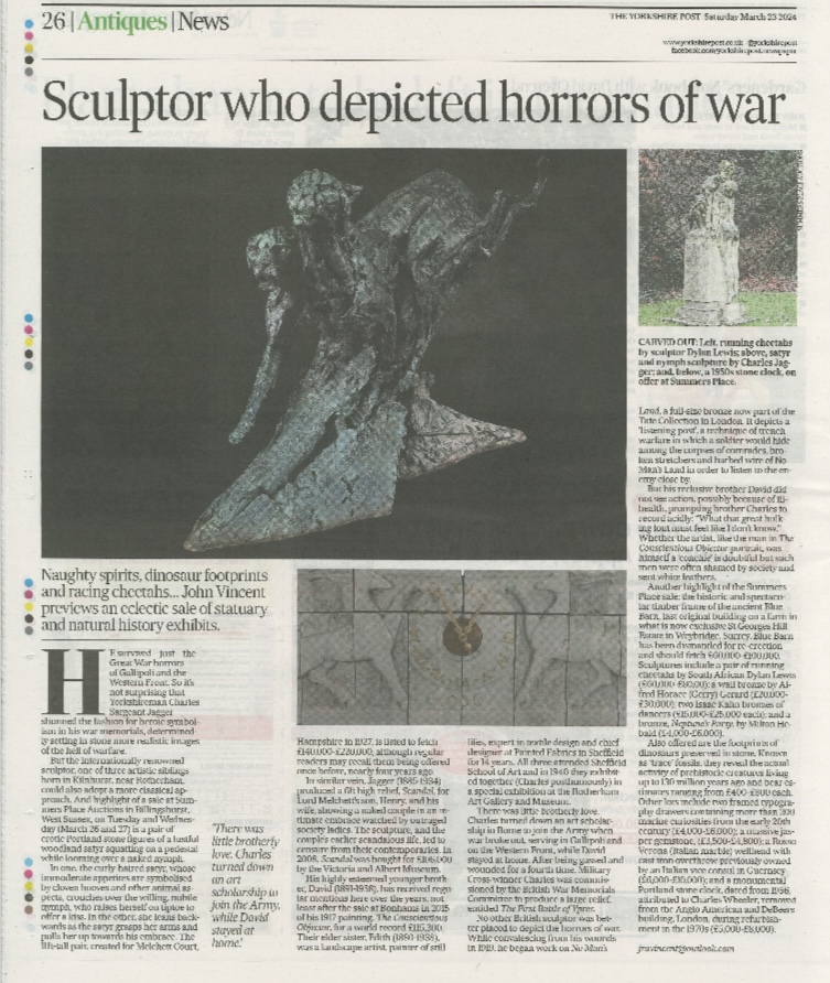 Naughty Spirits, dinosaur footprints and racing cheetahs.. John Vincent previews an eclectric sale of statuary (courtesy of The Yorkshire Post - 23rd March 2024)
